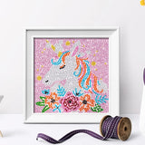 Cute Diamond Painting Kits Large 7x7 Natural Wooden Frame, Pre-Mounted Canvas, Sparkling Crystal Gems, Pen, Arts & Crafts Tray, Gum. Famous Characters, Unicorn USACRAFT