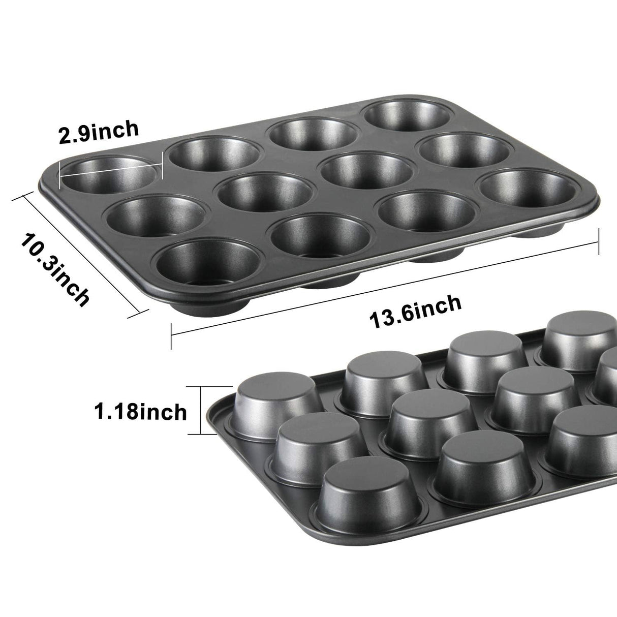 TAOUNOA Muffin Tin, 12-Well Nonstick Cupcake Pan Set of 2, Heavy Duty Steel Muffin Pan TAOUNOA