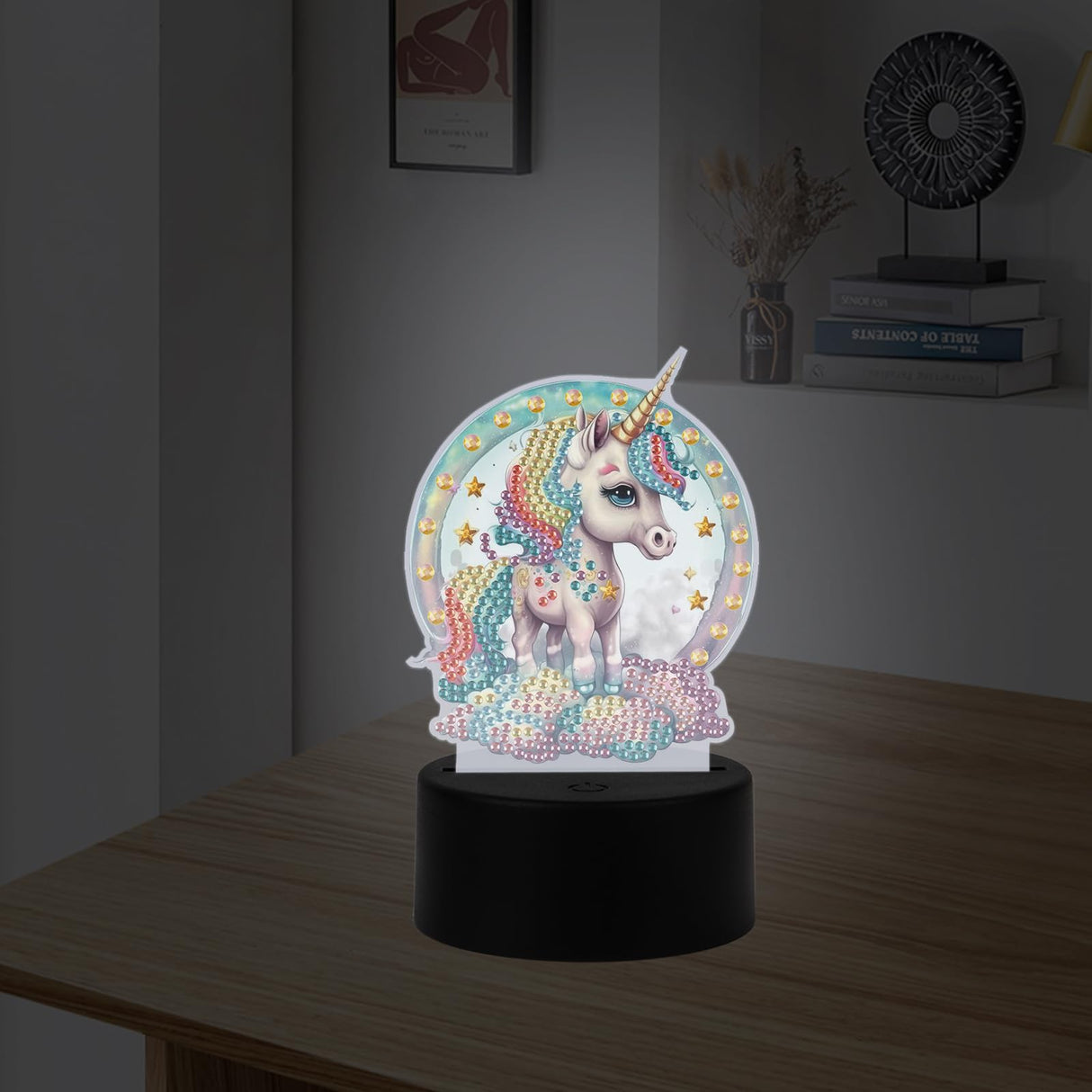 JISHSHAY Diamond Painting Night Light Diamond Art Table Lamps Gem Art LED Lights Gem Painting Desk Lamp Mosaic Kits for Adults DIY Kits for Adults Paint by Numbers,with Special Shaped Crystal,Unicorn JISHSHAY