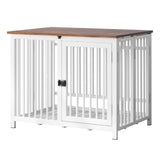 UMXES Heavy Duty Dog Crate Furniture, Fully Assembled exc. Locks, All Metal Frame & Wooden Tabletop, Modern Kennel for Small Dog, End Table, Sturdy, Foldable, White/Rustic Brown UMXES