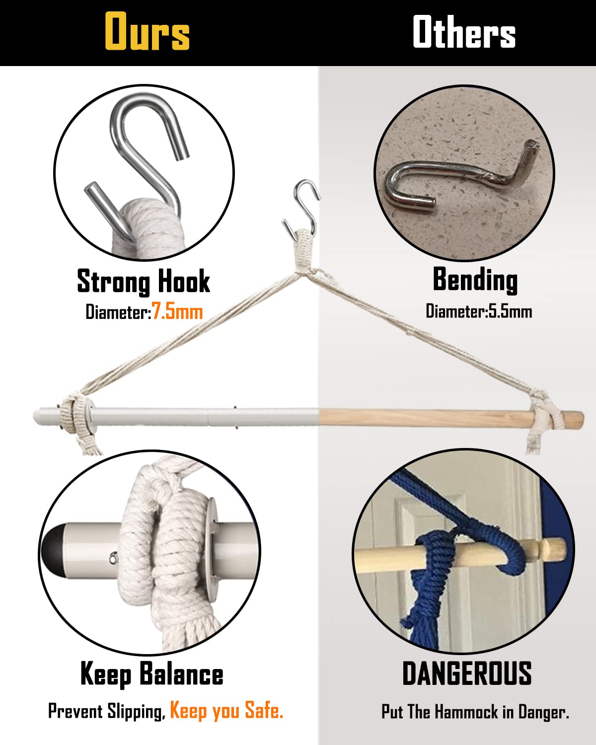 XXL Hammock Chair Hanging Rope Swing with 2 Cushions - Max 500lbs-Perfect for Patio, Porch, Bedroom, Backyard, Indoor or Outdoor - Includes Hanging Hardware Kits Lulladle