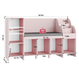 HOSTACK Pink Kids Reading Nook Bookshelf with Storage Cubbies and Bench HOSTACK