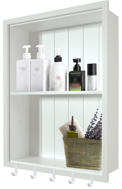 Nalwort 14" x 18" Recessed Medicine Cabinet, 2-Tier Wall Niche for Bathroom, Bedroom, Living Room, Kitchen, White, Solid Wood Wall Medicine Cabinet