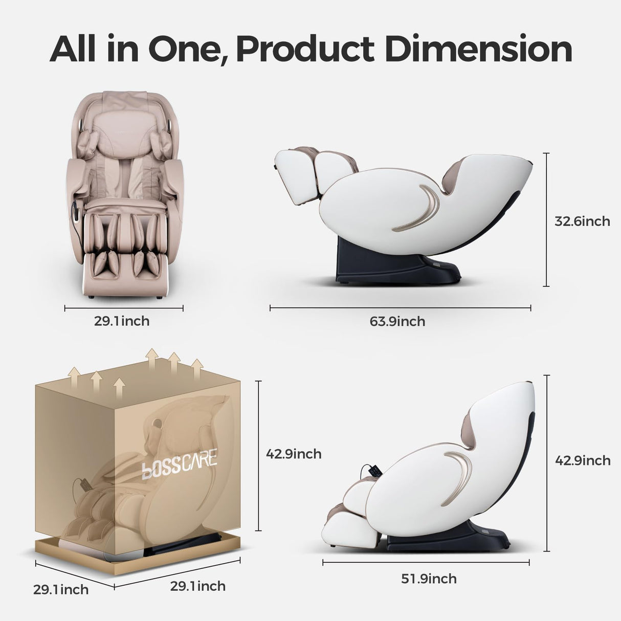 BOSSCARE Zero Gravity Massage Chair: 3D Full Body Airbags Shiatsu Massaging Chairs - SL Track AI APP Body Scanning Heating Recliner BOSSCARE