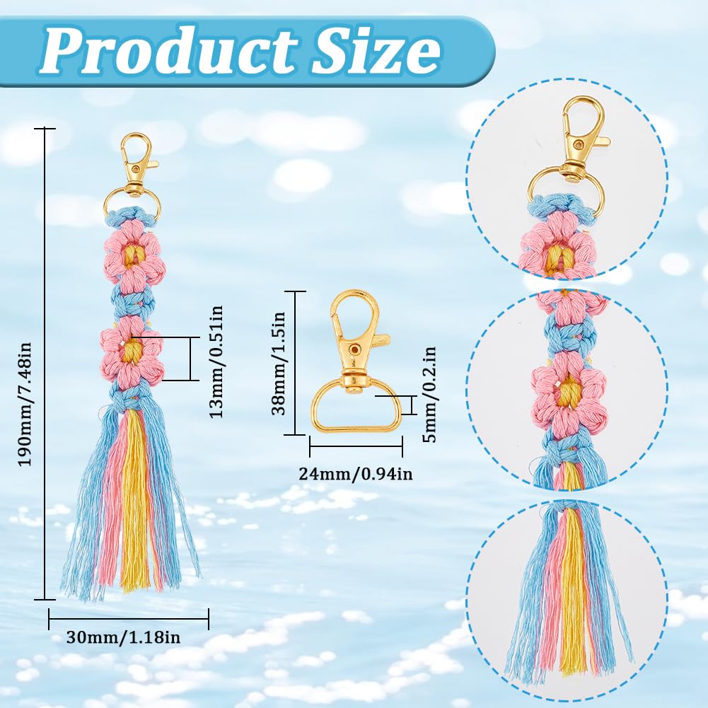 SUNNYCLUE 6 Sets Keychain Making Kits Flower Macrame Keychain Kits with Tassel Woven Keychain Kit Instruction Included Boho Macrame Kits for Beginners Adults Handbags DIY Hanging Ornament Decoration SUNNYCLUE