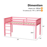 JOYMOR Low Loft Bed Twin Size with Stairs, Wooden Toddler Loft Bed for Kids, Junior，Young Teens，Pine Wood Twin Bed Frame, Space-Saving Design, No Box Spring Needed, Pink JOYMOR