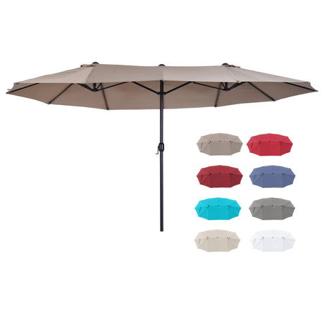Outsunny Extra Large 15ft Patio Umbrella, Double-Sided Outdoor Umbrella with Crank Handle and Air Vents for Backyard, Deck, Pool, Market, Tan Outsunny
