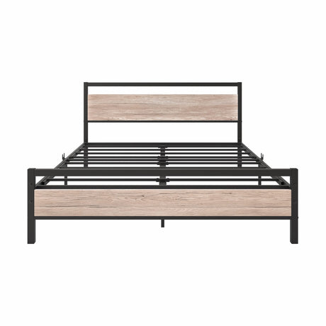 Heavy-Duty BOFENG Queen Bed Frame with Wood Headboard – No Box Spring Needed, Sturdy Steel Slat Foundation BOFENG