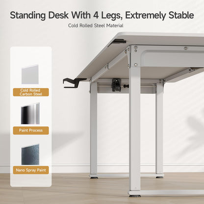 ONBRILL Standing Desk, 63x29.5 Inches Stand Up Desk with 4 Legs, Rectangle Desk with 2 Dual Motor & Memory Controller, Sit Stand Desk Adjustable Height from 28-46" for Computer Workstation, W - WoodArtSupply