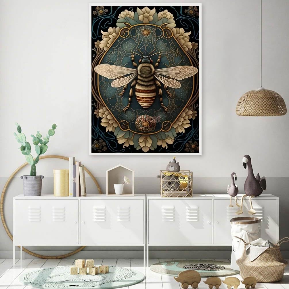 JFYHAB Bee Diamond Painting Kits for Adults Flower 5D DIY Diamond Art Kits for Beginners Round Full Drill Diamond Painting for Home Wall Decoration Gift 12×16 inch JFYHAB