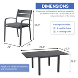 Soleil Jardin 7-Piece Outdoor Patio Dining Set, 35" - 71" Aluminum Expandable Outdoor Dining Table Set for 6, 6 Stackable Chairs with Gray Removable Cushions, Dark-Grey Soleil Jardin