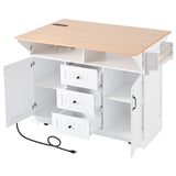 Quarte Farmhouse Large Kitchen Island with 2 Drop Leaf and Power Outlet,Rolling Kitchen Cart on 5 Wheels, Folding Storage Dining Table for Home, Dining Room (White/Double) Quarte