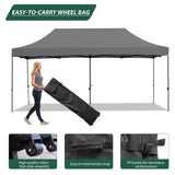 EROMMY 10' x 20' Pop Up Canopy Tent, Commercial Instant Canopy with Roller Bag, 6 Sand Bags, Outdoor Canopies for Festival, Event, Gray EROMMY