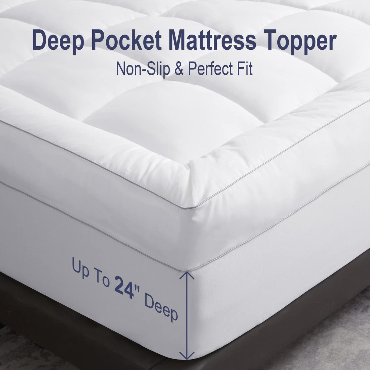 HYPREST Pillow Top Mattress Topper King, Extra Thick Mattress Topper 1300 GSM Down Alternative, 100% Cotton Soft Plush Bed Topper 8-24" Deep Pocket HYPREST