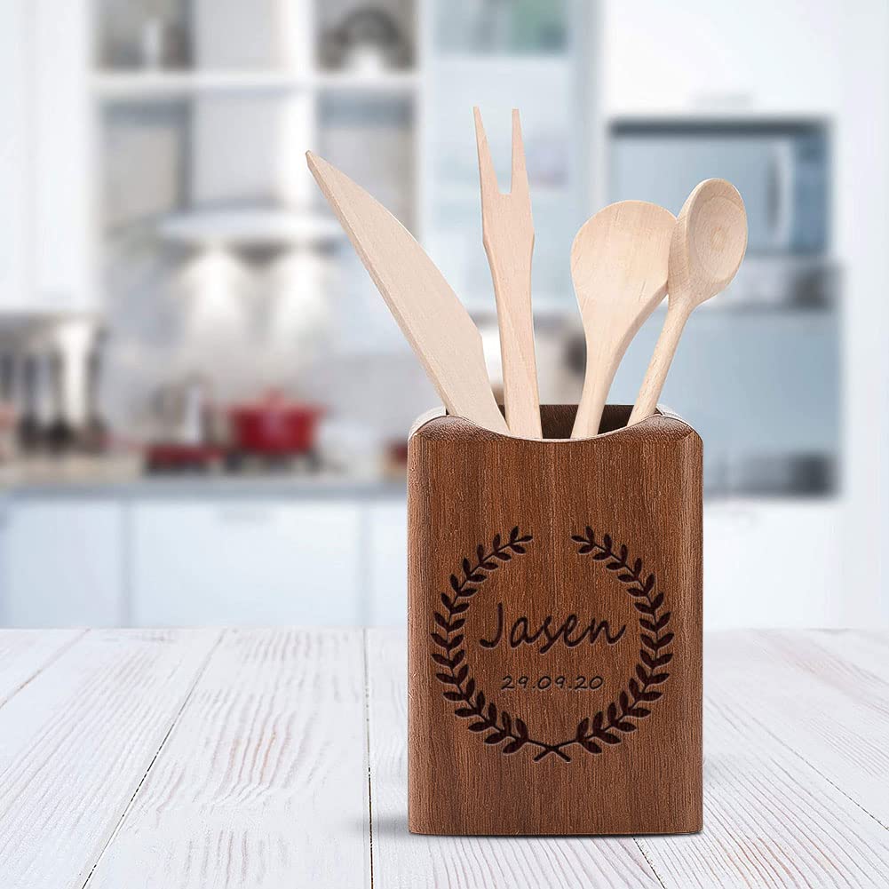 ANQIYI Personalized Pen Holder Wooden Pen Pencil Pot for Desk Tidy Stationary Organiser for School Home Office, Engraved Name, Walnut Wood ANQIYI