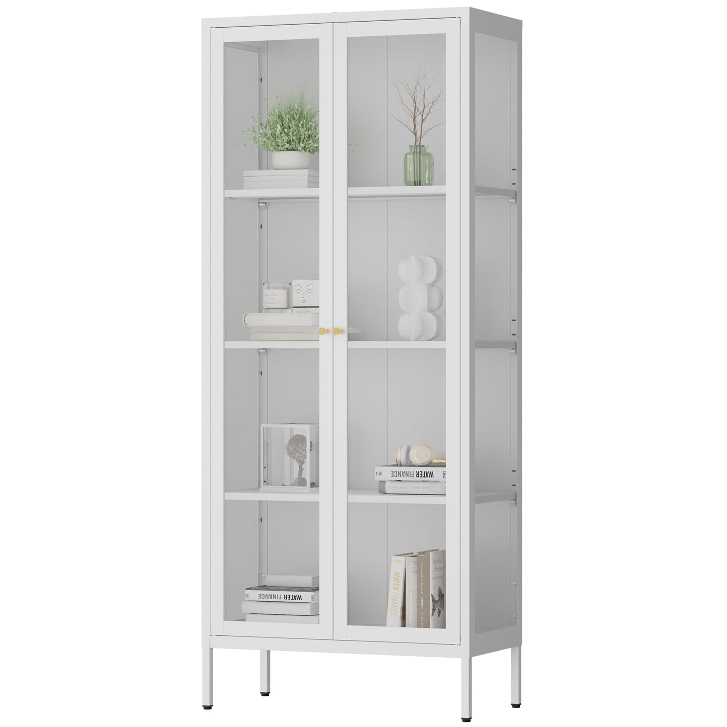 Polup Glass Display Cabinet with Doors and Shelves, White Curio Cabinet with 3 Side Tempered Glass, 66 Inch Tall Display Case for Collectibles, Metal Storage Cabinet for Living Room, Assemble Required