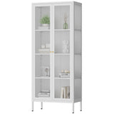 Polup Glass Display Cabinet with Doors and Shelves, White Curio Cabinet with 3 Side Tempered Glass, 66 Inch Tall Display Case for Collectibles, Metal Storage Cabinet for Living Room, Assemble Required Polup