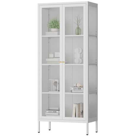 Polup Glass Display Cabinet with Doors and Shelves, White Curio Cabinet with 3 Side Tempered Glass, 66 Inch Tall Display Case for Collectibles, Metal Storage Cabinet for Living Room, Assemble Required Polup