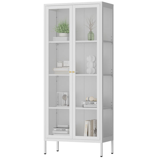 Polup Glass Display Cabinet with Doors and Shelves, White Curio Cabinet with 3 Side Tempered Glass, 66 Inch Tall Display Case for Collectibles, Metal Storage Cabinet for Living Room, Assemble Required