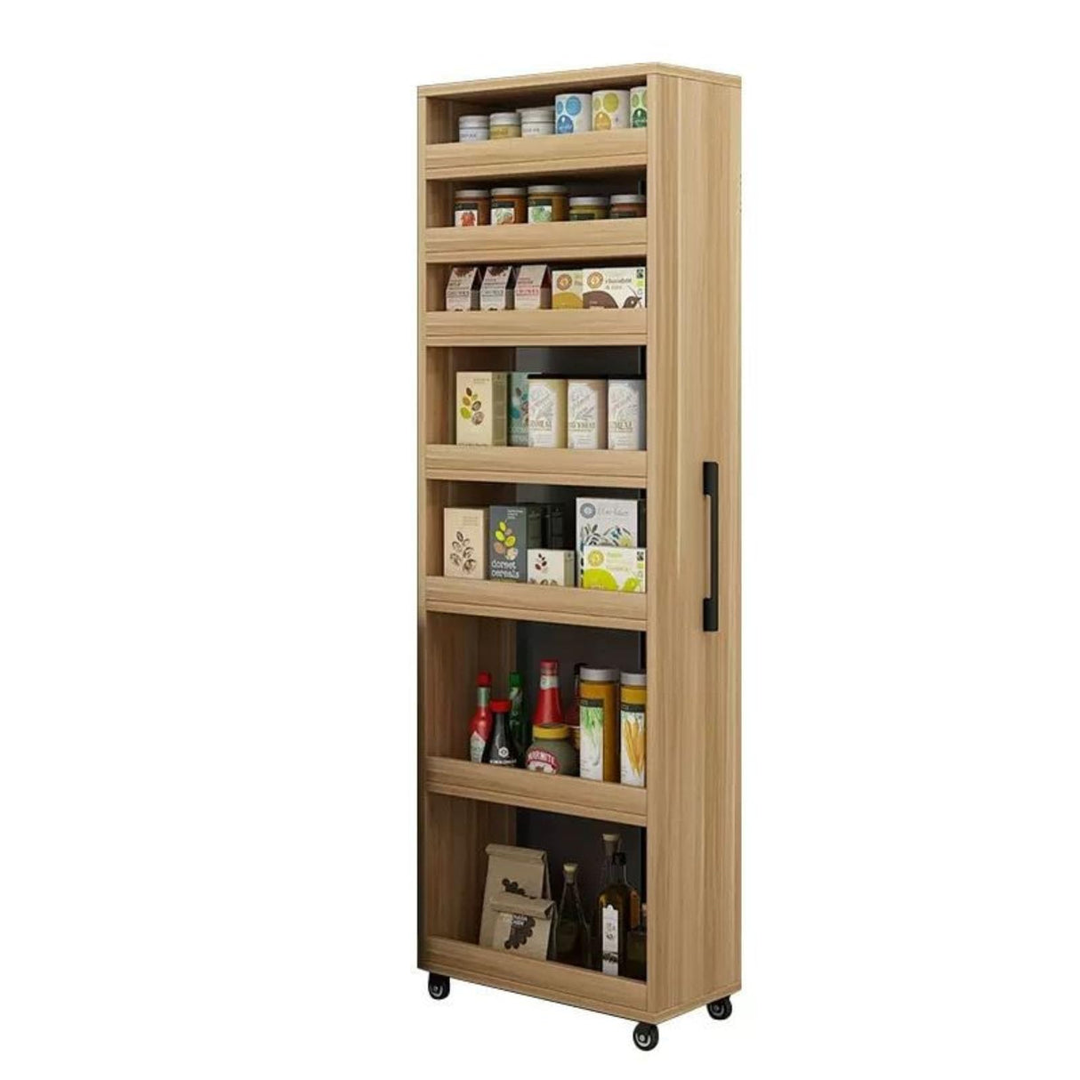 WEIDPHL Light walnut,Large, Slim Storage Cart, Kitchen Rolling Cart, Narrow Storage Cabinet with Handle & Wheels, Wood Spice Rack Next to Fridge, Pantry Shelf for Kitchen, Small Spaces WEIDPHL