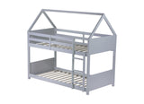 Ball & Cast Twin Over Twin House Bunk Bed for Kids,Rubber Wood Bunk Bed with Headboards, Footboards and Guardrails, Ladder,Twin Size House Shaped Bunk-Bed, No Box Spring Needed,Gray Ball & Cast