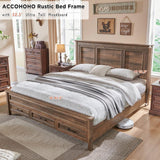 ACCOHOHO Rustic King Size Bed Frame with 52" Tall Headboard and Hidden Storage Drawers, Light Brown ACCOHOHO