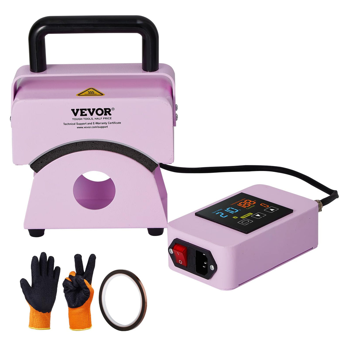 VEVOR Hat Press Machine, Mini Hat Heat Press for Caps with Integrated Control Panel, Cap Heat Press Machine with 5.9x3.15 inch Curved Heating Plate, Safety Base, and Glove, Automatic Shut-Off, Purple VEVOR