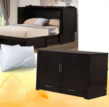 Emurphybed Daily Delight Murphy Cabinet Chest Bed with Charging Station & 6" Memory Foam Mattress, Queen (Java) Emurphybed