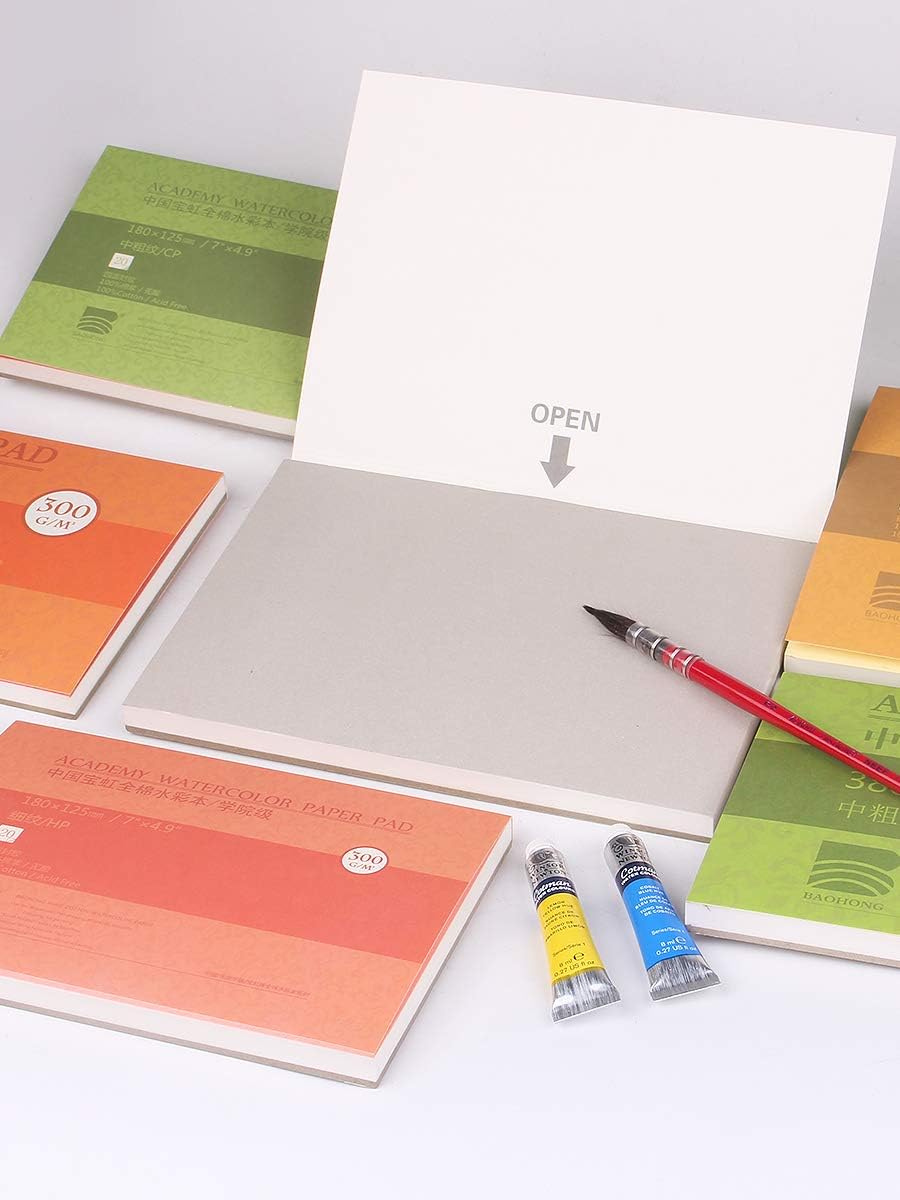 Watercolor Paper Block, BAOHONG Academy Grade Watercolor Block, 100% Cotton, Acid-Free, 140LB/300GSM, Cold Press Textured, 20 Sheets per Block (Cold Press 4.9" x7“”) BAOHONG