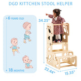 Toddler Tower, Toddler Stool for Kitchen, Kids Learning Wooden Tower, Foldable Weaning Table with Kids Step Stool, Montessori Toddler Standing Tower for Bathroom and Kitchen Counter DGD