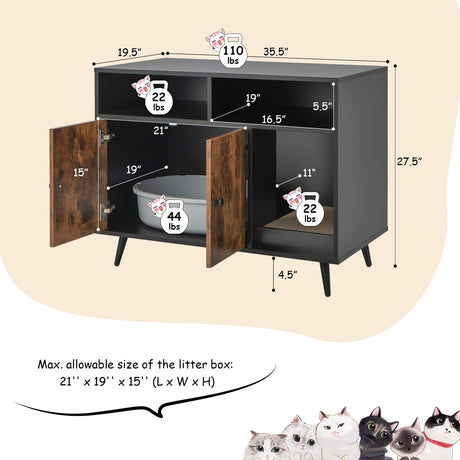 PETSITE Litter Box Enclosure, Wooden Cat Litter Box Furniture Hidden with Shelves & Scratching Pad, Kitty Large Litter Box Washroom Cabinet End Table PETSITE