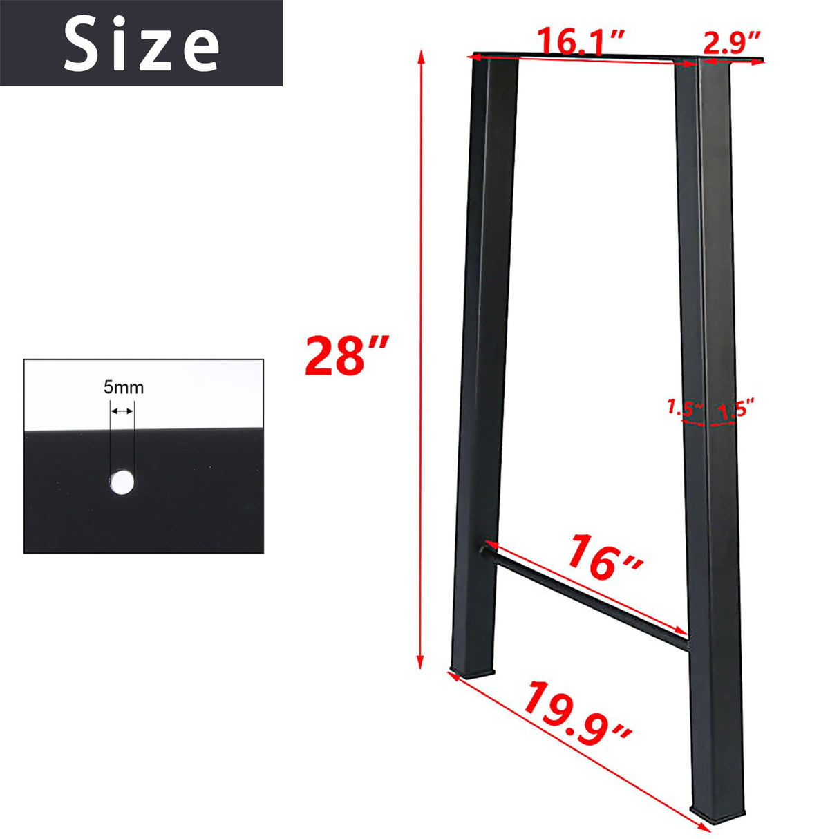 TENGCHANG 2 PCS 28'' Industry Trapezoid Dinning Table Legs Metal Steel Desk Legs DIY Furniture TENGCHANG
