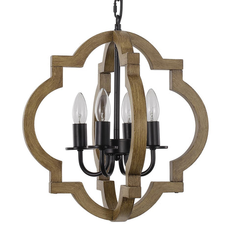 Farmhouse Orb Chandelier, Rustic Wood Chandelier for Dining Room, 4-Light Pendant Light for Kitchen Island Hallway Foyer Entryway Bedroom, Adjustable Height TOULMJ
