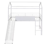 Harper & Bright Designs Twin Size House Loft Bed with Slide, Metal Loft Bed Frame Twin with Ladder, Kids Playhouse Loft Bed with Writing Board for Girls Boys, No Box Spring Needed, White Harper & Bright Designs