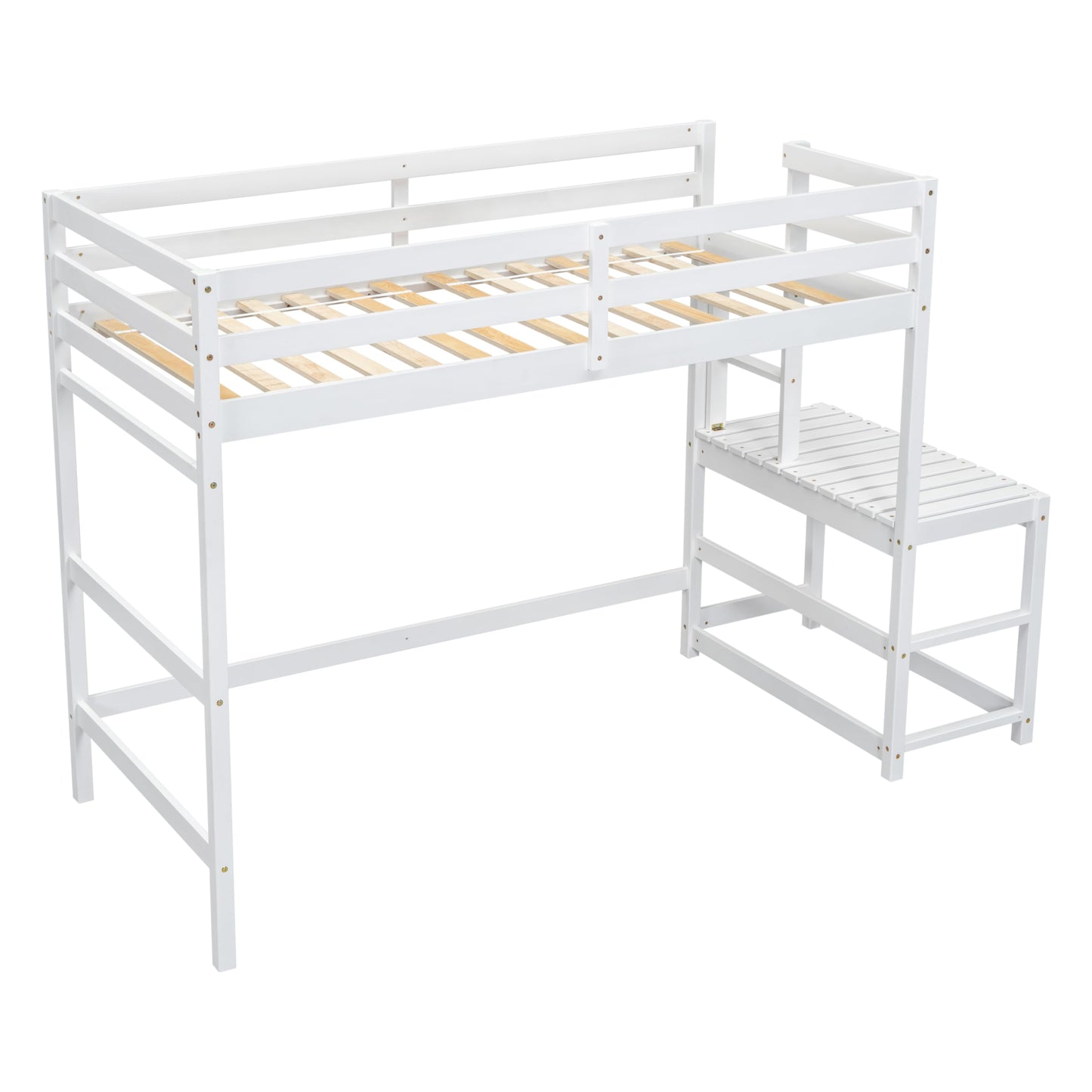 UOCFYK Twin Size Loft Bed with Platform Design for Kids Bedroom,Wood Loft Bed Frame with Ladder and High Guardrail,Under-Bed Storage & Clothes Drying Pole,No Box Spring Needed,White