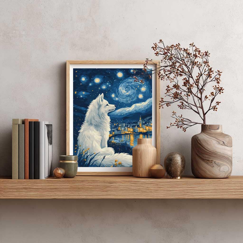Wolf Paint by Number, White Wolf Paint by Numbers Kit for Adults, Wolves Canvas Wall Art, Starry Night Animals DIY Acrylic Painting for Gift, Home Wall Decor(16x20inch, Unframed) Cawpom