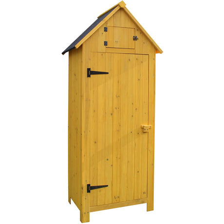 Hanover Outdoor Storage Shed with Shelf and Lock, 8.7 cu. ft. Capacity, Vertical Wood Shed for Tools, Equipment, Garden Supplies Hanover