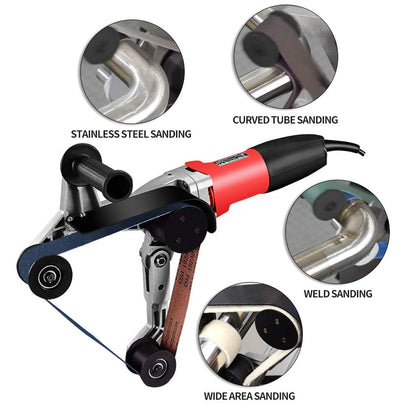 SPTA 110V 800W Professional Stainless Steel Pipe Tube Polisher Sander with Alumina Oxide Sanding Belt, Silicon Carbide Wheel, Pole Burnishing Polisher Machine - WoodArtSupply