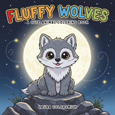 Fluffy Wolves - A Cute Animal Coloring Book: A Whimsical Coloring Journey for Wolf Lovers of All Ages (Coloring Books for Kids: Animals) Majosta