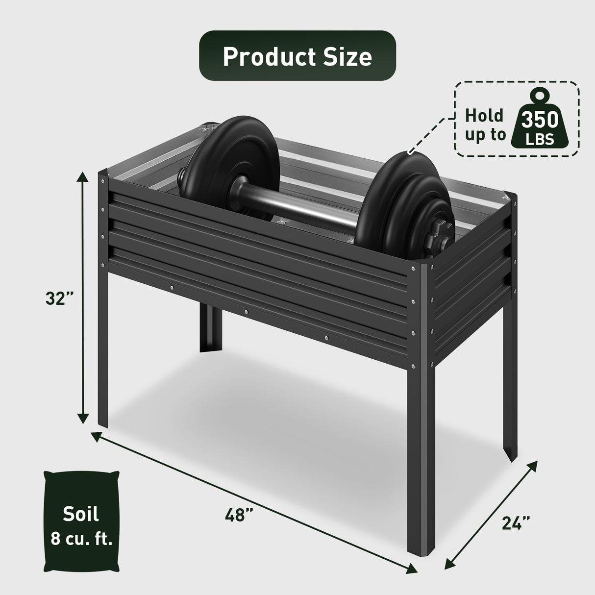 mestyl Galvanized Raised Garden Bed Outdoor for Vegetables Flowers Herb, Elevated Metal Planter with Legs, Metal Garden Box for Gardening Backyard, Easy Assembly, 48x24x32in, Black mestyl