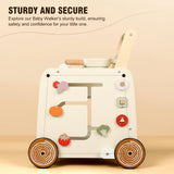 Pithfor Wooden Baby Walker, 3-in-1 Baby Push Walker, with Pretend Kitchen, Montessori Sensory Activity Center, Push Walker Toys for Babies Learning to Walk, Sit-to-Stand Pithfor
