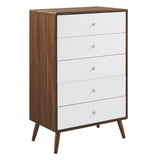 Modway Transmit Mid-Century Modern Wood Walnut White, 5-Drawer Chest Modway
