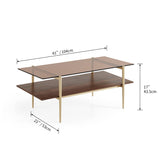 AGV LIGHTING 202206 Tadio Glass Coffee Table, Double Layer Coffee Table for Living Space, Gold Finish Frmae, Coffee Brown Glass Top & Walnut Brown Wood Top AGV LIGHTING
