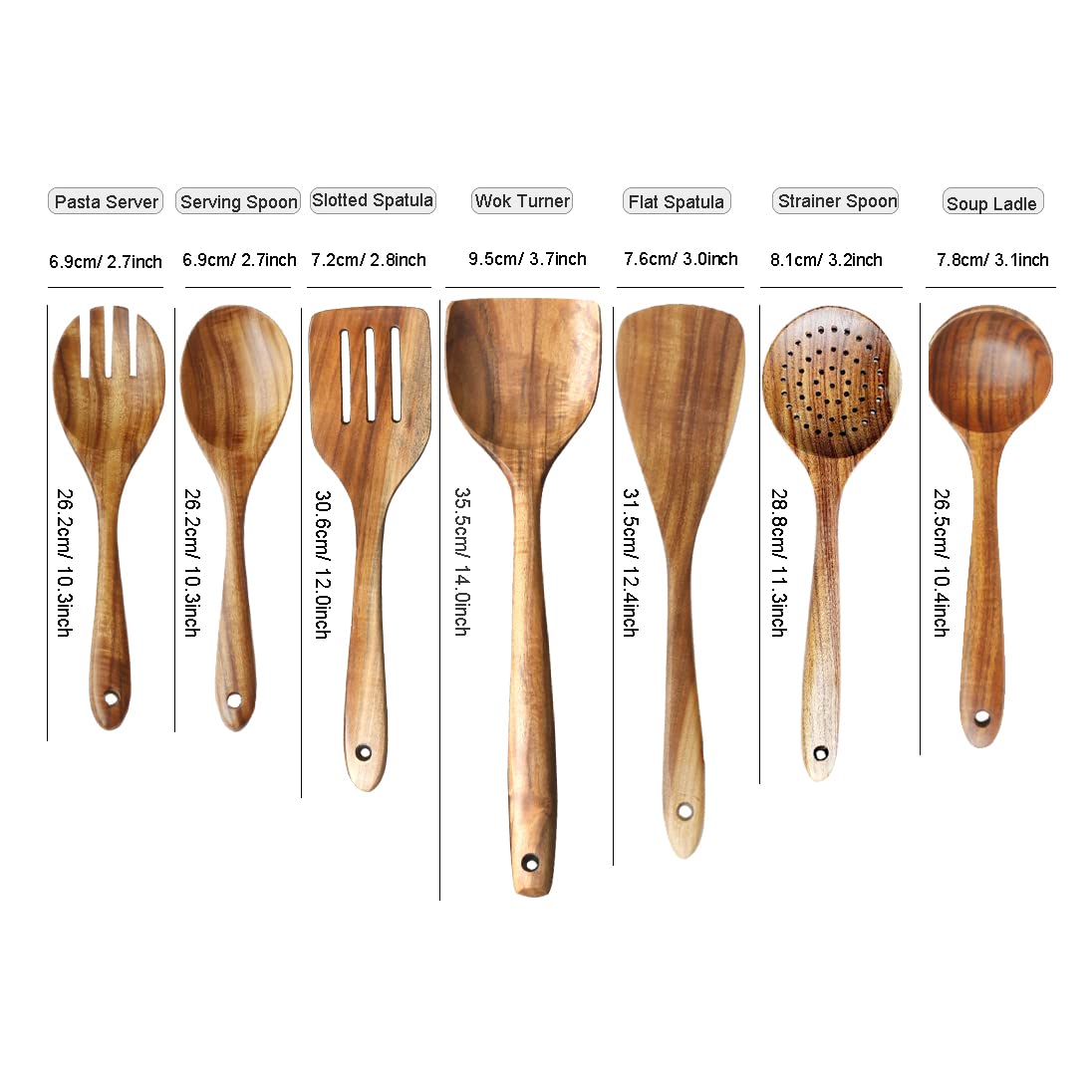 Wooden Spoons for Cooking, ADLORYEA Wood Kitchen Utensils Set, Natural Teak Wooden Cooking Utensils set for Nonstick Cookware, 7-Piece Sturdy Eco-friendly and Healthy Wooden Spatula for Cooki - WoodArtSupply