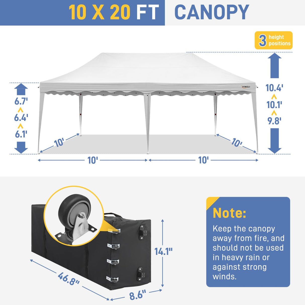 VINGLI 10x20 Pop Up Canopy Tent with Sidewalls, Commercial Outdoor Canopy Tent Pop Up Gazebo Party Tent Wedding Tents with Sandbags & Rolling Bag VINGLI