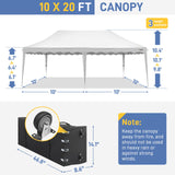 VINGLI 10x20 Pop Up Canopy Tent with Sidewalls, Commercial Outdoor Canopy Tent Pop Up Gazebo Party Tent Wedding Tents with Sandbags & Rolling Bag VINGLI