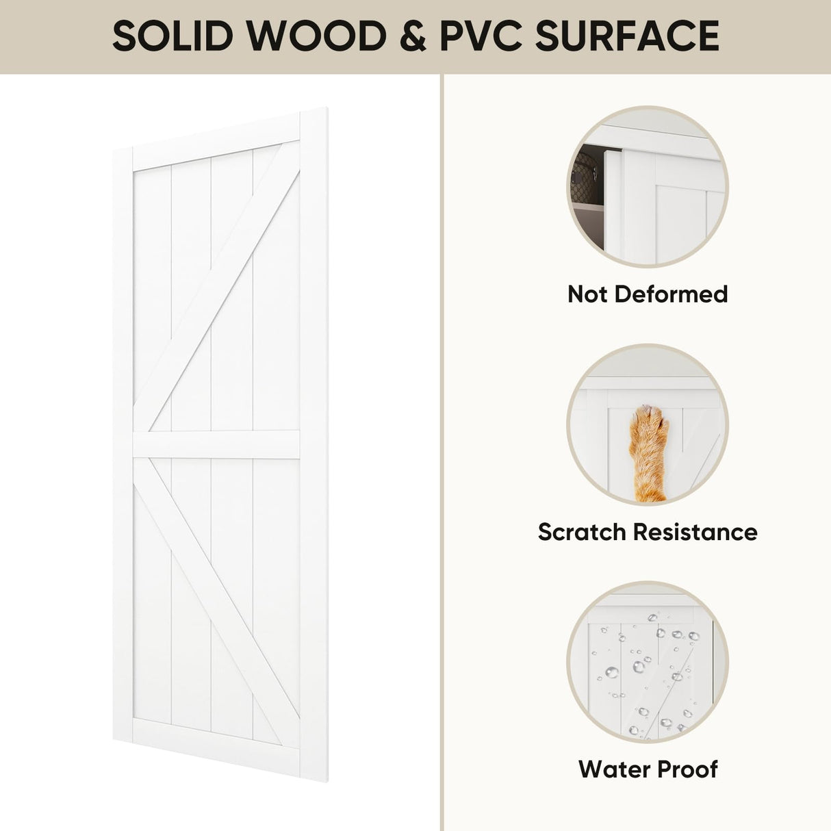 JUBEST 60"(Double 31") x80" Sliding Closet Door, K Style MDF Bypass Closet Door with Hardware Kit & Matching Fascia, Preassembled Solid Wood Slab with Water-Proof PVC Surface, Easy to Install, White JUBEST