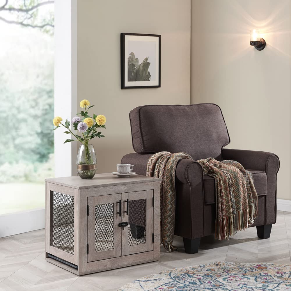 unipaws Dog Crate Furniture, Wooden Dog Kennel for Small Breed, Indoor Decorative Wood Dog Cage, Inside Side End Table Crate with Tray and Dog Bed for Puppy, Cats, Min Pigs, Rabbit, Up to 25 lbs unipaws