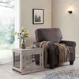 unipaws Dog Crate Furniture, Wooden Dog Kennel for Small Breed, Indoor Decorative Wood Dog Cage, Inside Side End Table Crate with Tray and Dog Bed for Puppy, Cats, Min Pigs, Rabbit, Up to 25 lbs unipaws