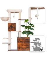 Gitelsnour Cat Tree with Litter Box Enclosure, Large Wooden Cat Tower Cat Condo for Indoor Cats with Play Garden (Leaf, Lawn, Hair Rubbers), Modern Cat House, Rustic Brown GCT110SR Gitelsnour